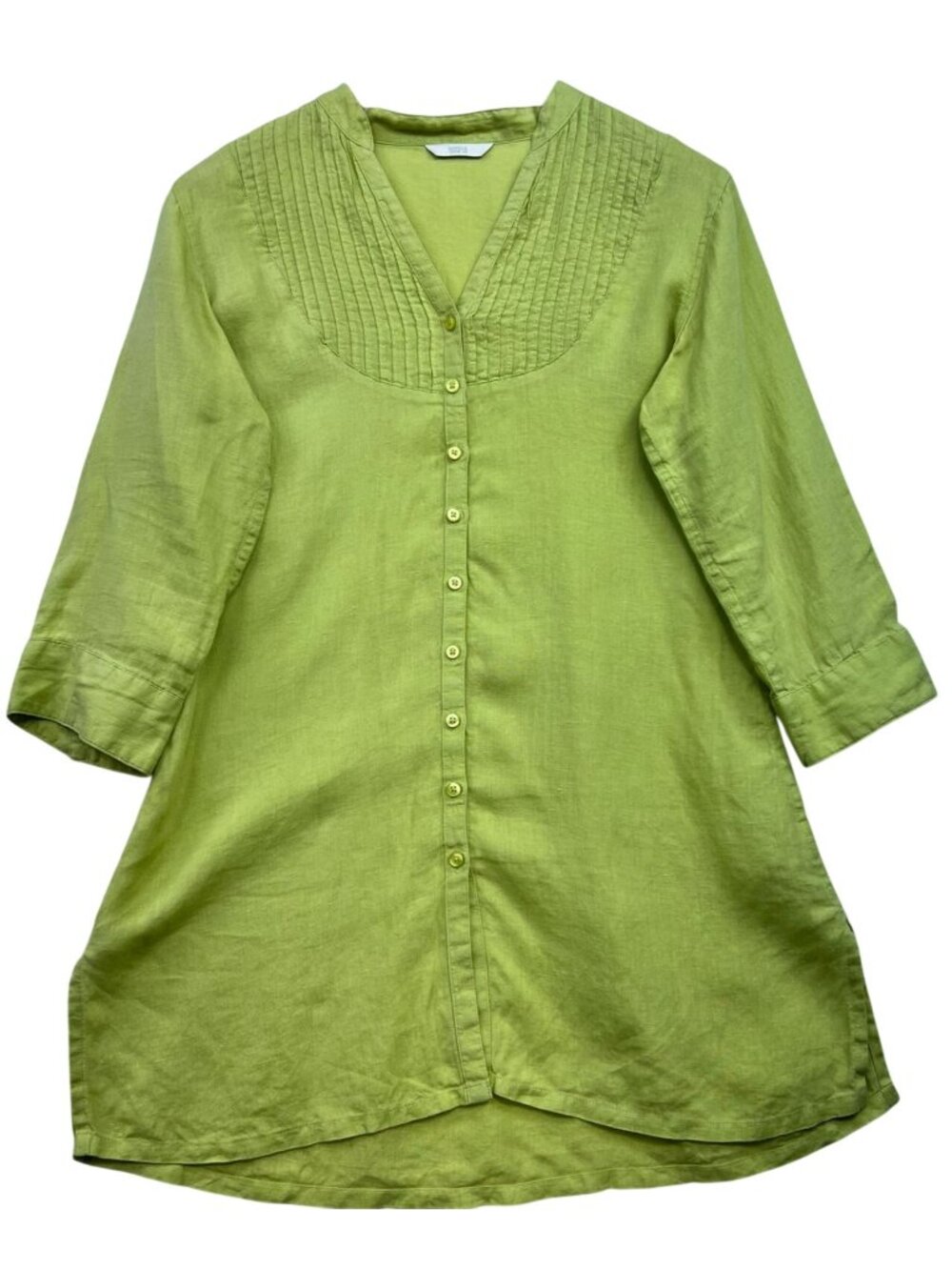 Marks & Spencer Women Linen Pleated Tunic Kurta Long Sleeve Sz UK 14 US 10 Green